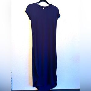 Navy Blue Cap-Sleeve Maxi Dress